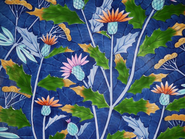 Arita Ware Large Decorative Plate - Thistle, Somenishiki