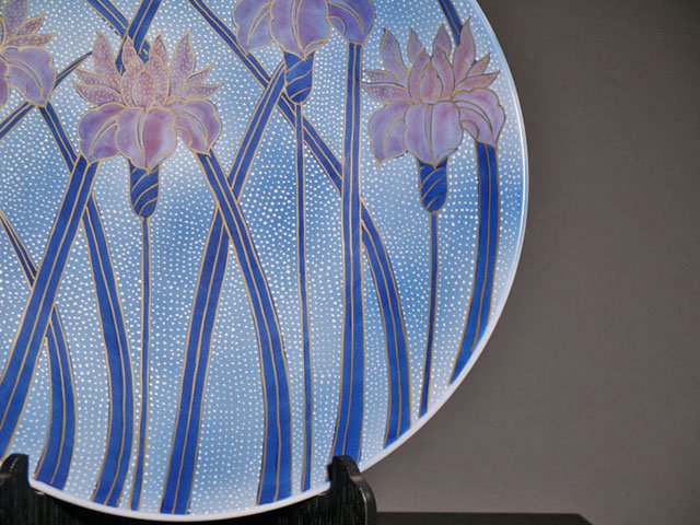 Arita Ware Large Decorative Plate - Iris, Somenishiki with Gold