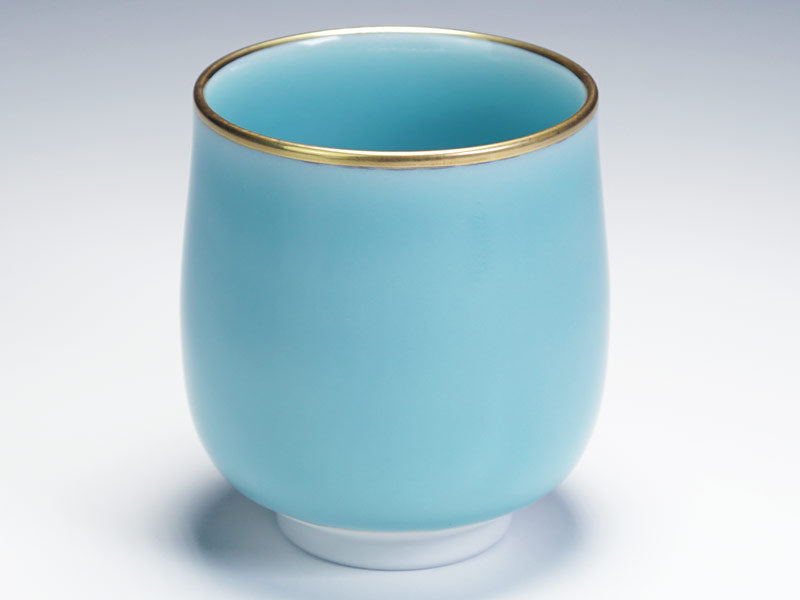 Shinemon Kiln Yunomi Japanese Teacup "Soranohikari" - Kinuta Celadon, Gold Decoration