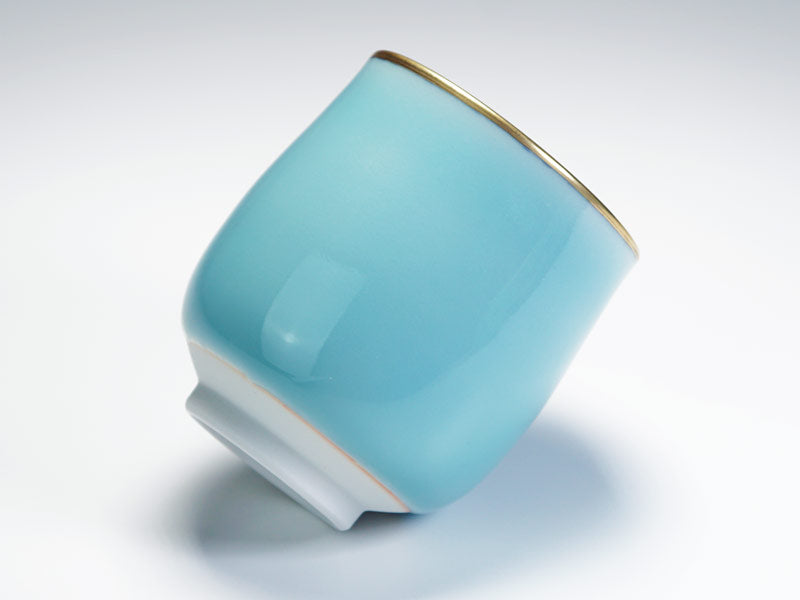 Shinemon Kiln Yunomi Japanese Teacup "Soranohikari" - Kinuta Celadon, Gold Decoration