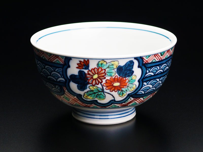 Rice Bowl - Somenishiki Cherry Blossom, Chrysanthemum and Peony, Arita Ware