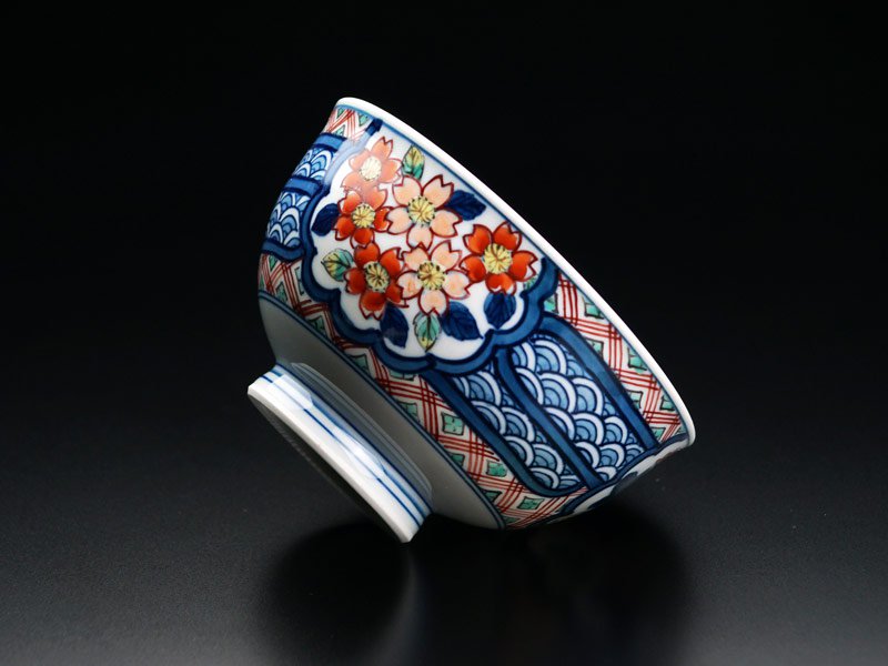 Rice Bowl - Somenishiki Cherry Blossom, Chrysanthemum and Peony, Arita Ware