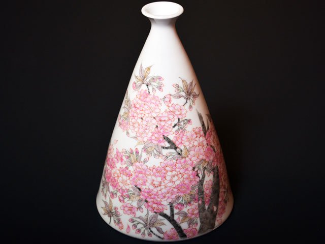 Arita Ware Vase - Iroe Cherry Blossoms, Hand Painted by Obata Yuji