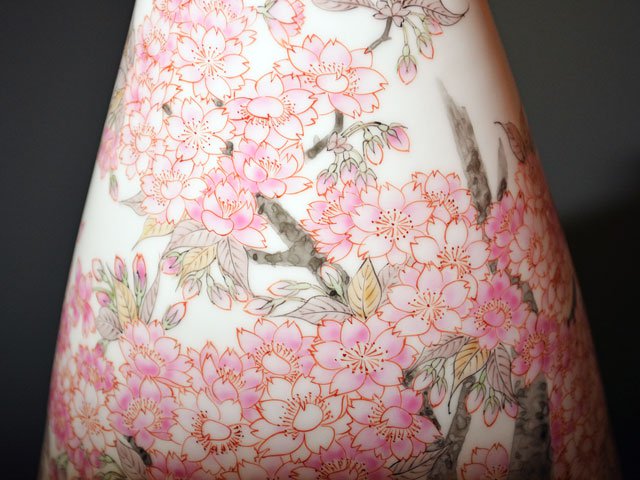 Arita Ware Vase - Iroe Cherry Blossoms, Hand Painted by Obata Yuji