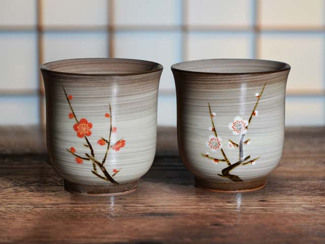 Mutsuzoroi 对装「红梅白梅」- 饭碗与汤吞,卧牛窑