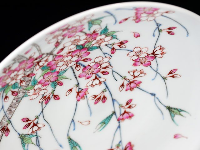 Arita Ware Decorative Plate - Iroe Cherry Blossoms, Hand Painted by Obata Yuji