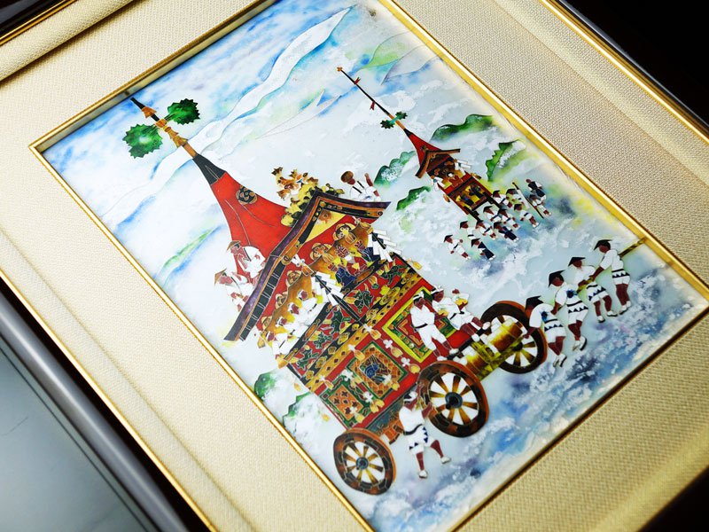 Sankougei Ceramic Framed Artwork "Gion Festival" - Kyoto Shippo
