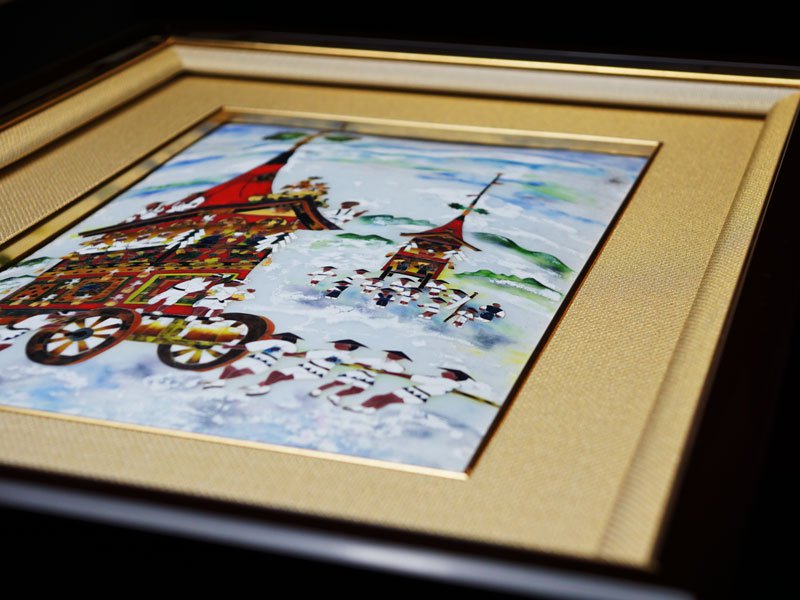 Sankougei Ceramic Framed Artwork "Gion Festival" - Kyoto Shippo