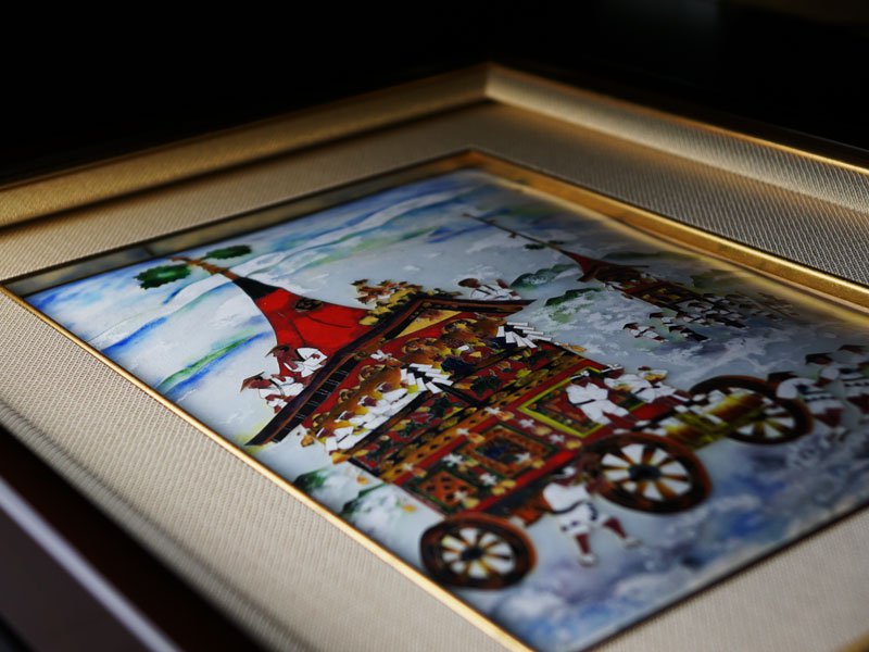 Sankougei Ceramic Framed Artwork "Gion Festival" - Kyoto Shippo