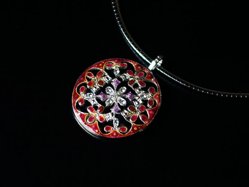 Sankougei, collier en argent (rouge) – cloisonné de Kyoto