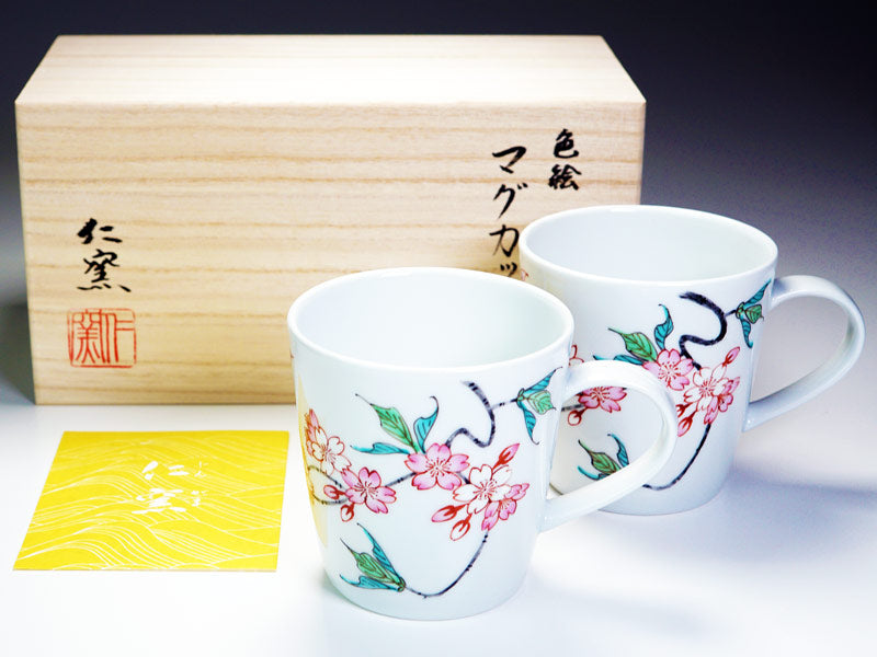 仁窑马克杯对装 - 色绘樱花,有田烧