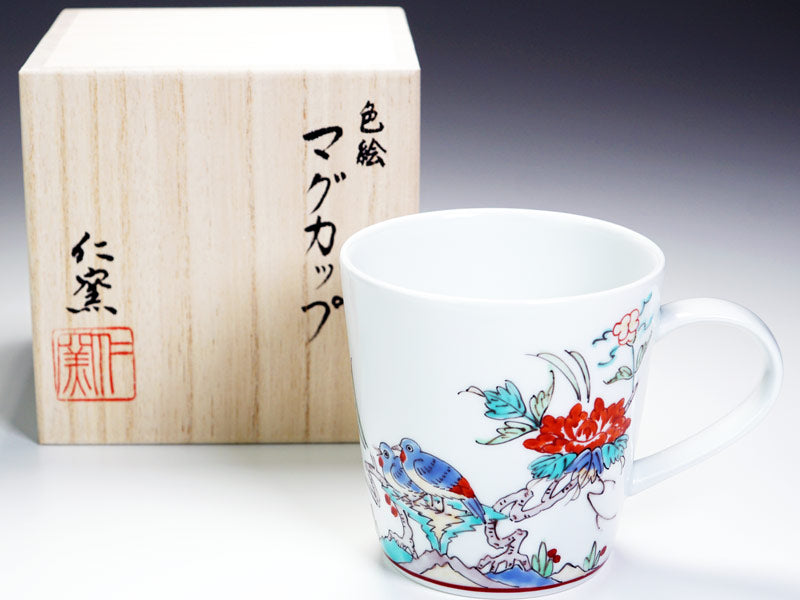 Jin Kiln Coffee Mug - Iroe Plum Blossom and Bird, Arita Ware