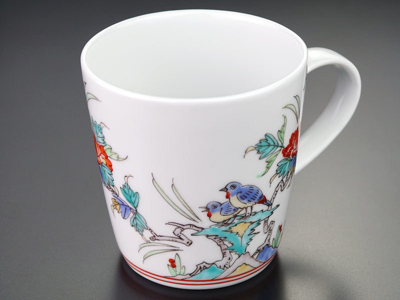 Jin Kiln Coffee Mug - Iroe Plum Blossom and Bird, Arita Ware