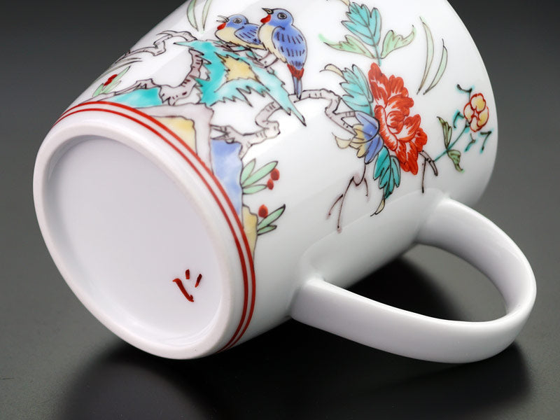 Jin Kiln Coffee Mug - Iroe Plum Blossom and Bird, Arita Ware