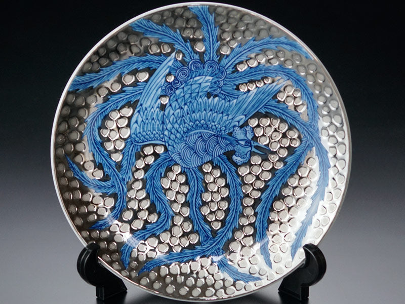 Arita Ware Decorative Plate - Phoenix, Somenishiki with Platinum