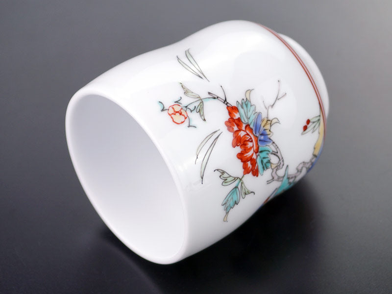 Arita Ware Pair of Yunomi Japanese Teacups - Iroe Bird and Flower Design