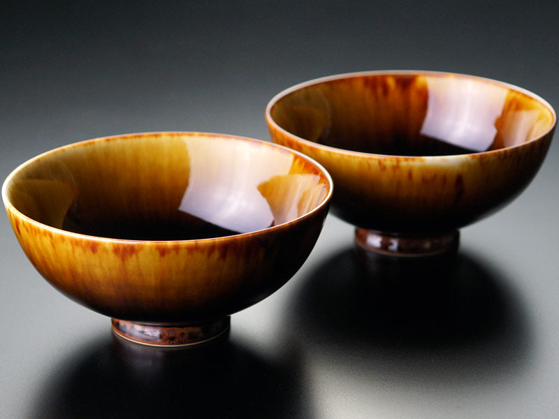 Shinemon Kiln Pair of Rice Bowls “Tortoiseshell Tenmoku” - Arita Ware