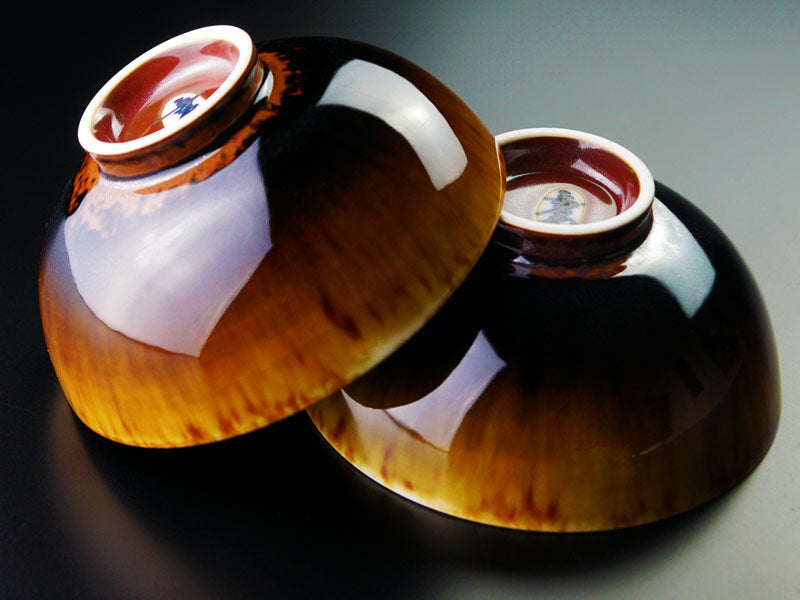 Shinemon Kiln Pair of Rice Bowls “Tortoiseshell Tenmoku” - Arita Ware