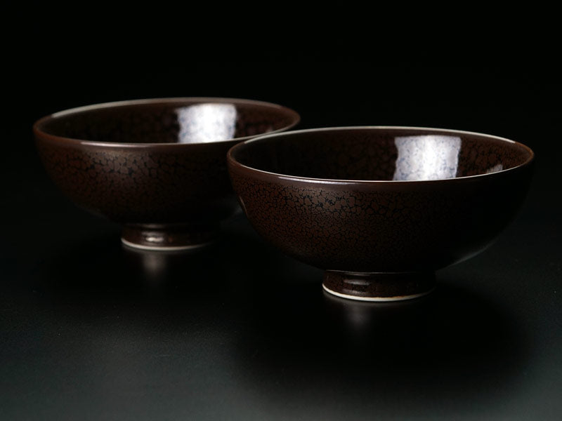 Shinemon Kiln Pair of Rice Bowls "Ryurin Yuteki Tenmoku" - Arita Ware