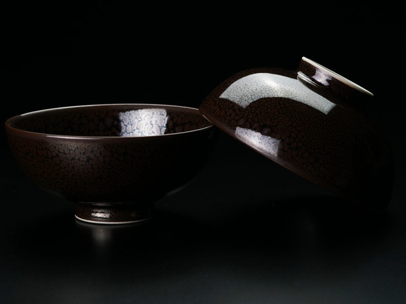Shinemon Kiln Pair of Rice Bowls "Ryurin Yuteki Tenmoku" - Arita Ware