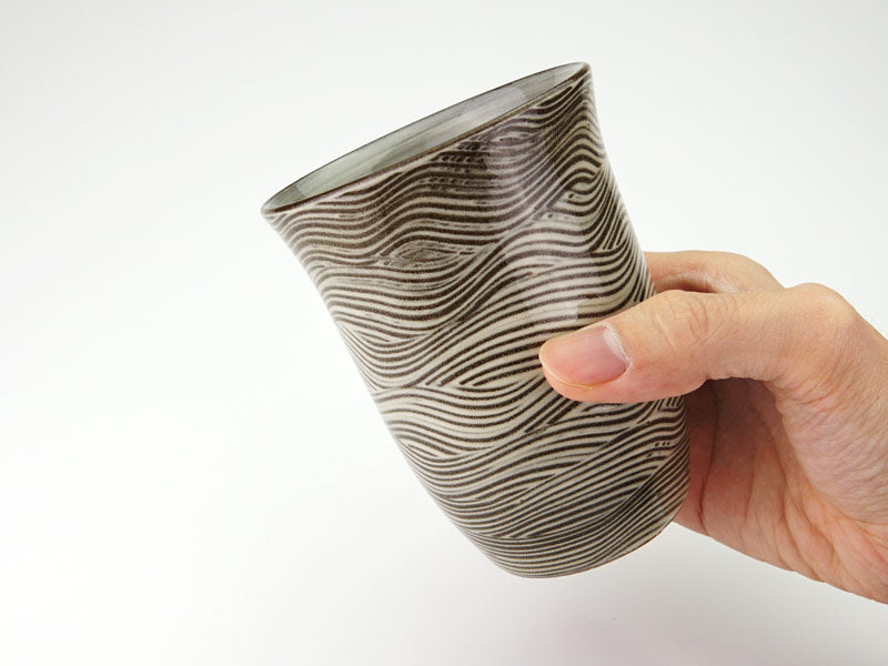 Gagyu Kiln Japanese Whisky Glass - Wave Hakeme Brushwork, Arita Ware