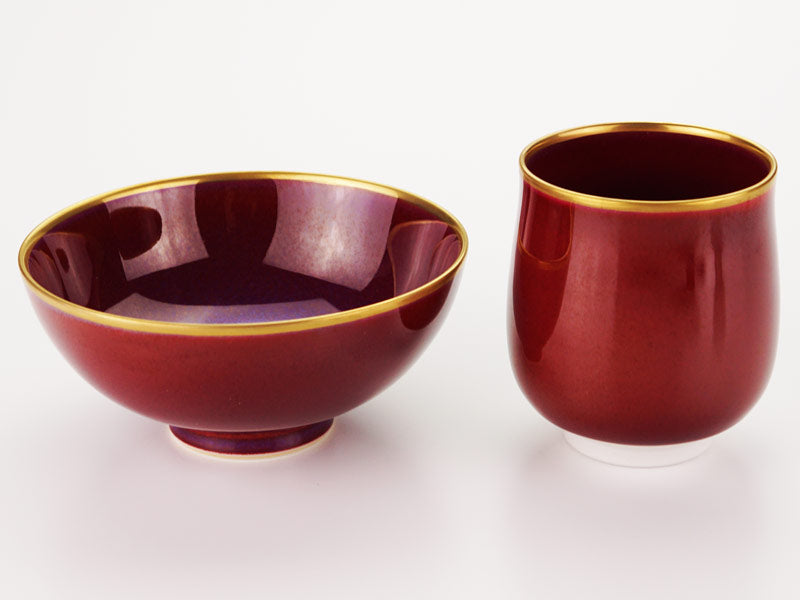 Ensemble bol à riz et tasse à thé (yunomi) Yohen-Shinsha « Hananohikari » – four Shinemon, porcelaine d’Arita