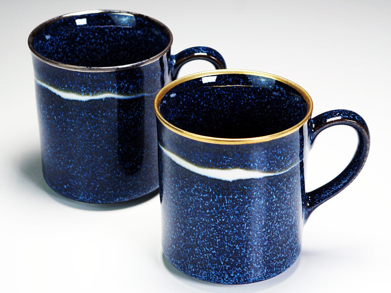 Shinemon Kiln Pair of Coffee Mugs "Seiten" - Gold & Platinum, Arita Ware