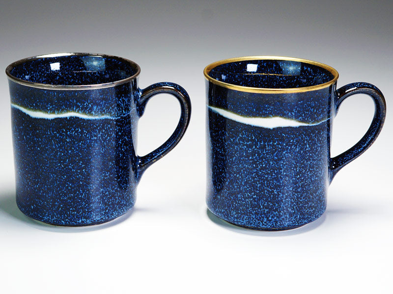 Shinemon Kiln Pair of Coffee Mugs "Seiten" - Gold & Platinum, Arita Ware