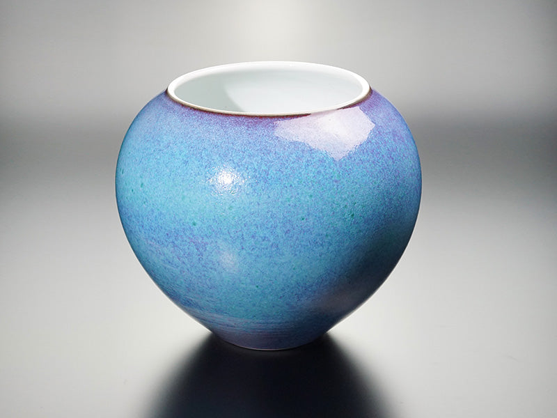 Shinemon Kiln Flower Vase "Aoi Sora" Blue Sky - Jun Glaze, Arita Ware