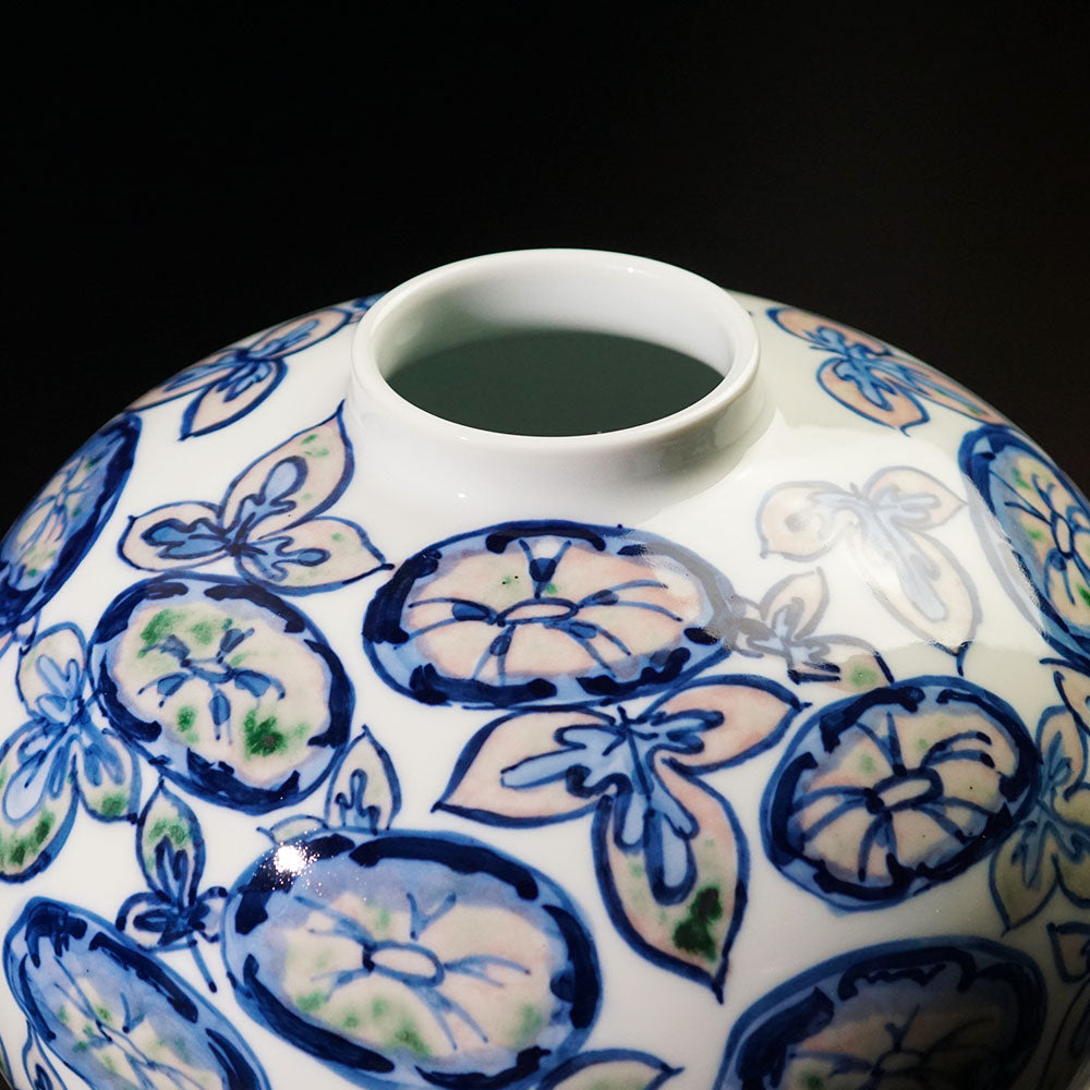 Shinemon Kiln Underglaze Red Morning Glory Pattern Vase by the First Shinemon - Arita Ware