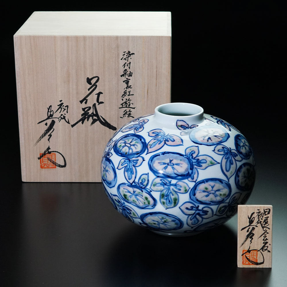 Shinemon Kiln Underglaze Red Morning Glory Pattern Vase by the First Shinemon - Arita Ware
