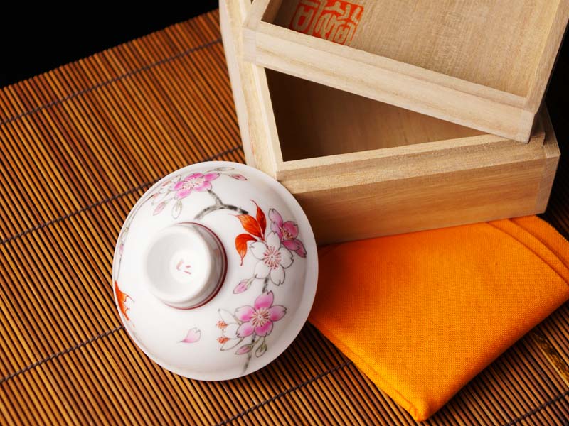 Arita Ware Cherry Blossoms Ochoko Sake Cup - Hand Written by Obata Yuji