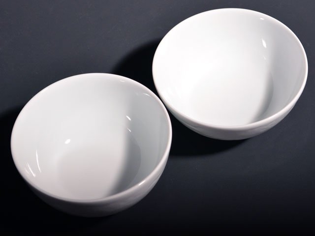 Japanese Pair Rice Bowls - Hakuji Peony Porcelain, Hand Carved by Mikihiko Yamaguchi
