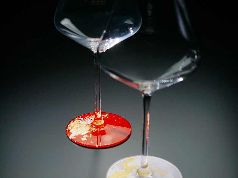 Kishu Lacquerware Red & White Pair Wine Glasses - Gold & Silver Leaf Design