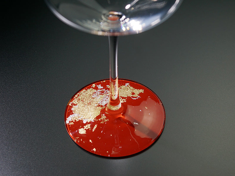 Kishu Lacquerware Red & White Pair Wine Glasses - Gold & Silver Leaf Design