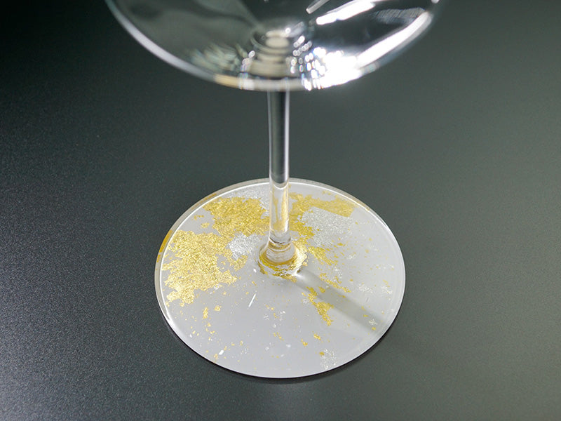Kishu Lacquerware Red & White Pair Wine Glasses - Gold & Silver Leaf Design