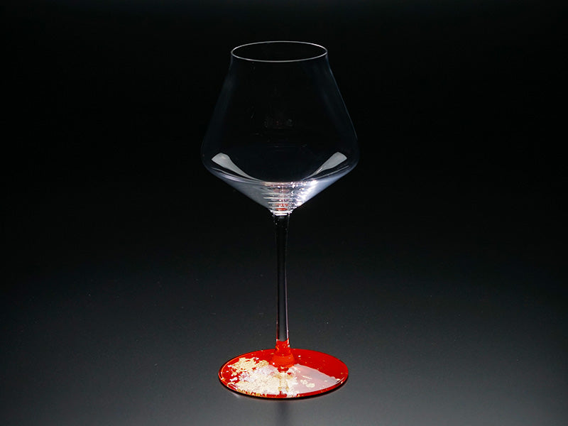 Kishu Lacquerware Red & White Pair Wine Glasses - Gold & Silver Leaf Design