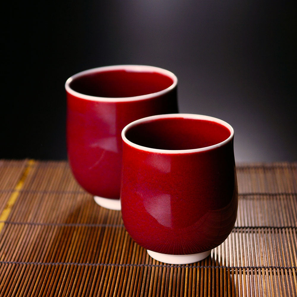 Paire couple tasse à thé Arita ware Yohen cinabre