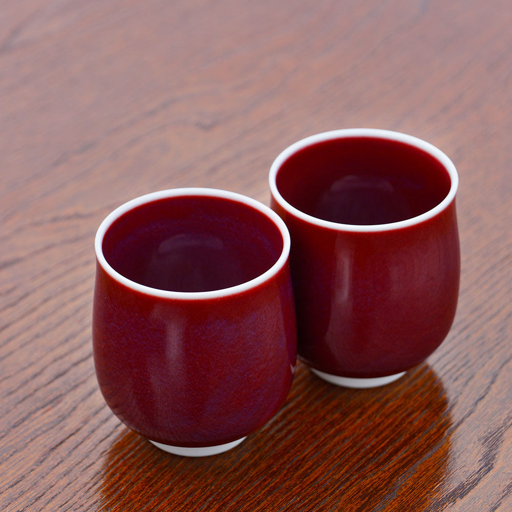 Paire couple tasse à thé Arita ware Yohen cinabre