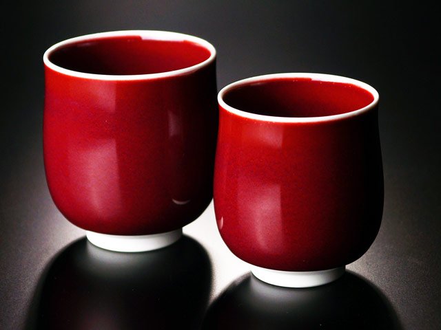 Paire couple tasse à thé Arita ware Yohen cinabre