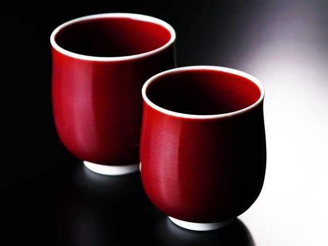 Paire couple tasse à thé Arita ware Yohen cinabre