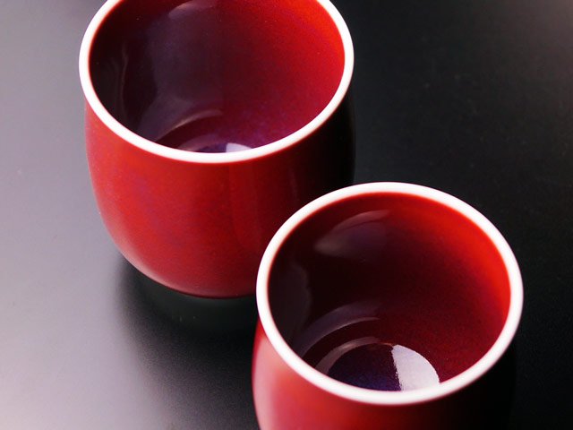 Paire couple tasse à thé Arita ware Yohen cinabre