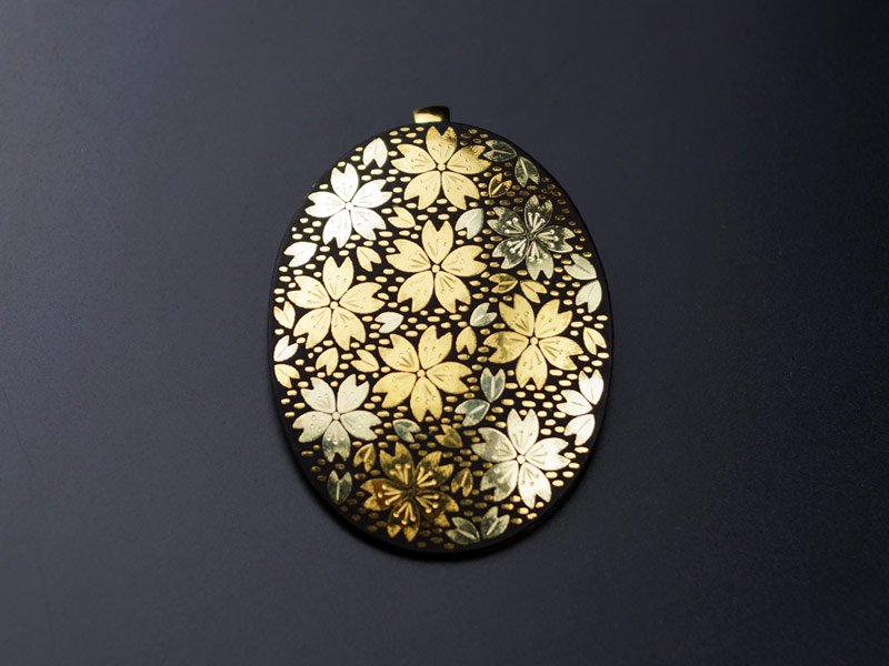 Pure Gold Kyoto Inlay Pendant - Cherry Blossom