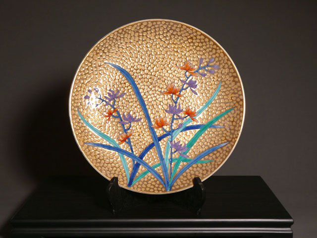 Arita Ware Large Decorative Plate - Orchid, Somenishiki with Gold