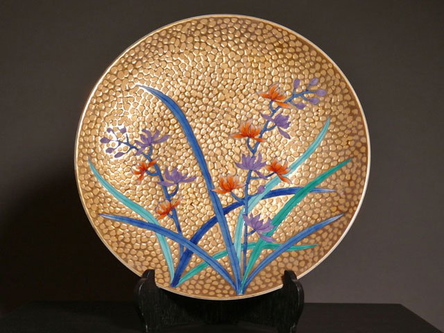 Arita Ware Large Decorative Plate - Orchid, Somenishiki with Gold