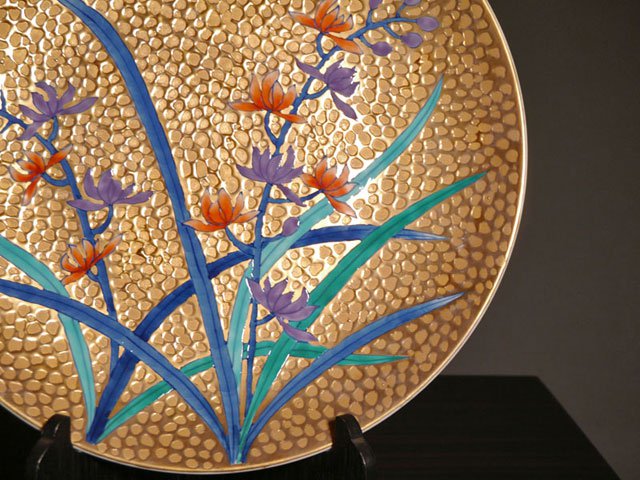 Arita Ware Large Decorative Plate - Orchid, Somenishiki with Gold