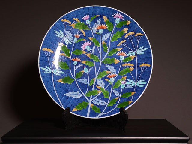 Arita Ware Large Decorative Plate - Thistle, Somenishiki