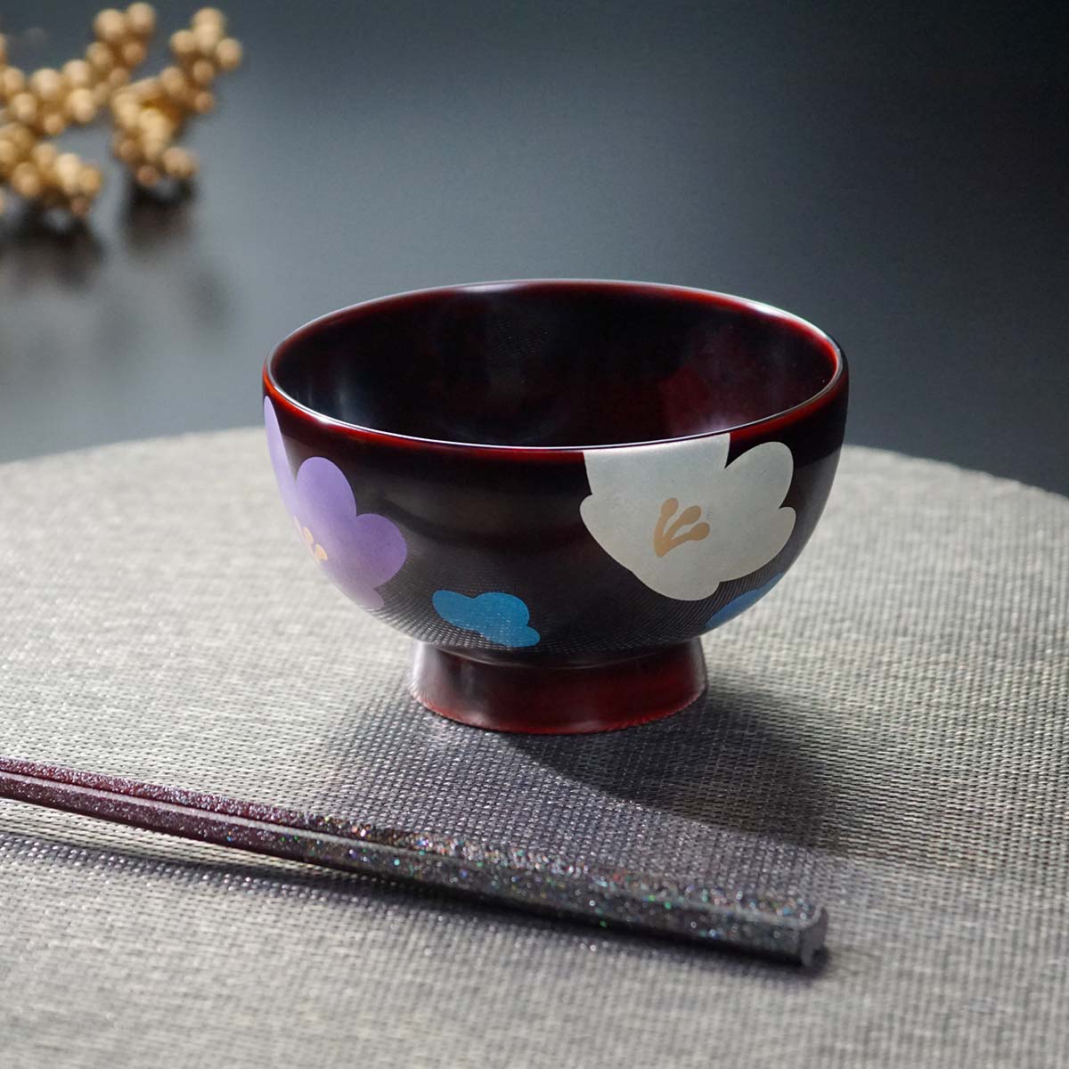 轮岛漆器“结”汤碗对碗 - 雪割草，花涂