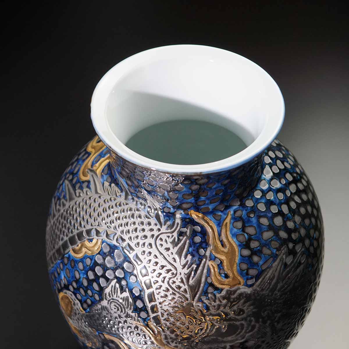 Arita Ware Decorative Jar - Dragon, Tenmoku with Gold & Platinum