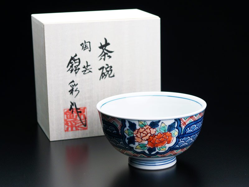 Rice Bowl - Somenishiki Cherry Blossom, Chrysanthemum and Peony, Arita Ware